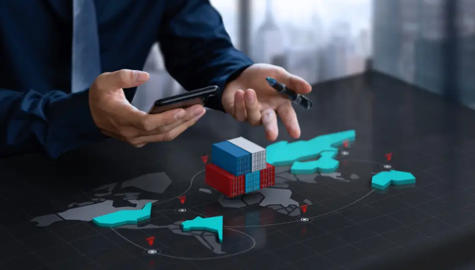 FLC Freight shipping container being loaded for cross-trade service